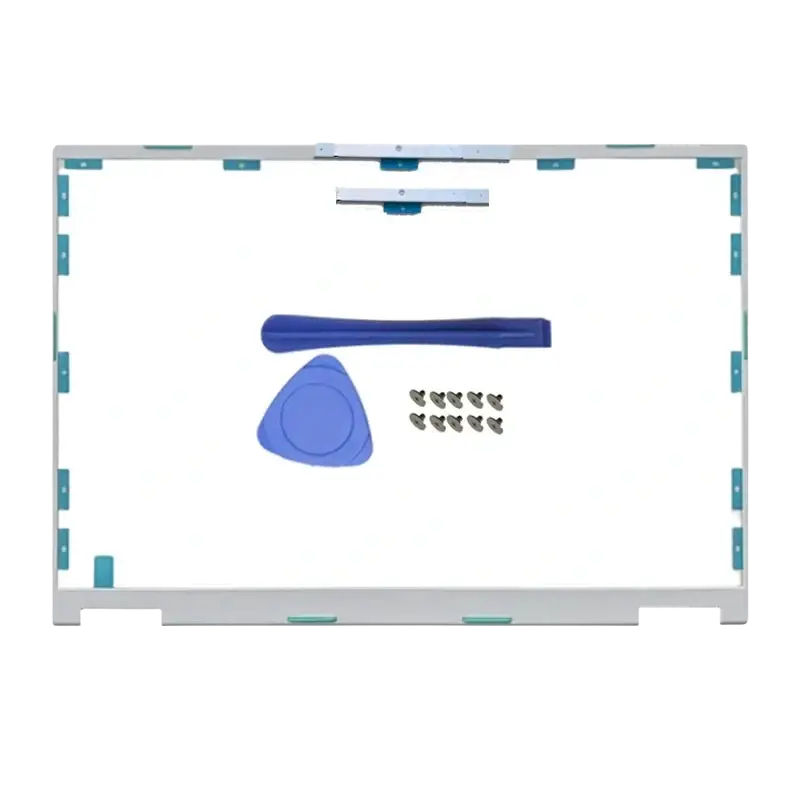 White plastic laptop screen bezel with single camera hole and teal mounting tabs for Asus Tuf Gaming A16 replacement parts