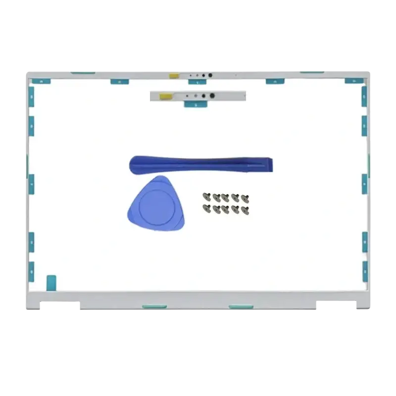 White plastic laptop screen bezel with mounting holes and teal alignment tabs for asus tuf gaming a16 replacement shell
