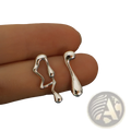 Asymmetric liquid silver lava stud earrings featuring abstract shapes with a liquid-metallic finish and flowing contours