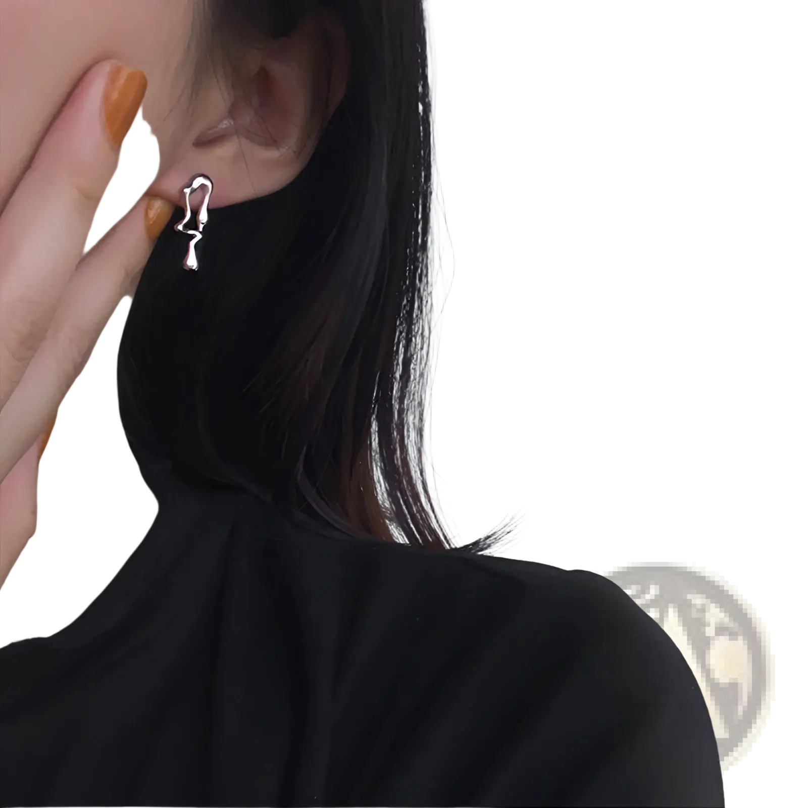 Silver asymmetric liquid lava stud earring with a minimalist flowing abstract silhouette design