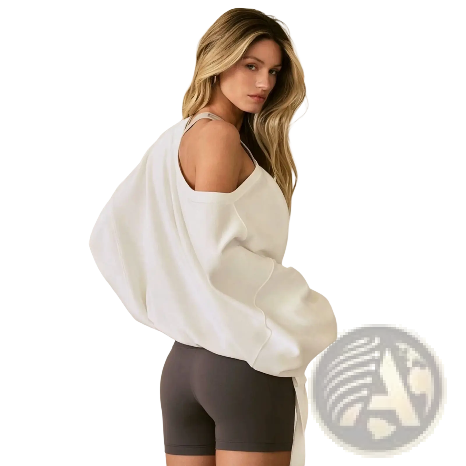 White oversized asymmetric off-shoulder pullover hoodie with voluminous sleeves made of soft cotton blend