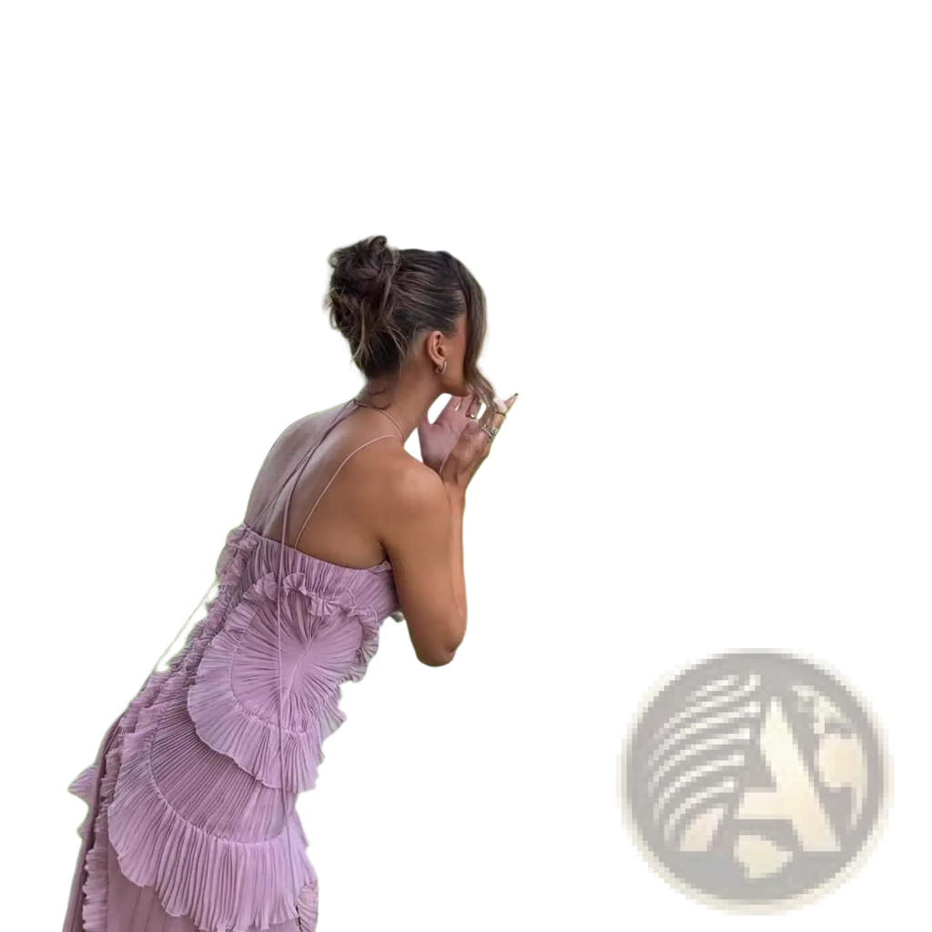 A lavender asymmetrical ruffled chiffon tiered dress with thin straps suitable for evening wear