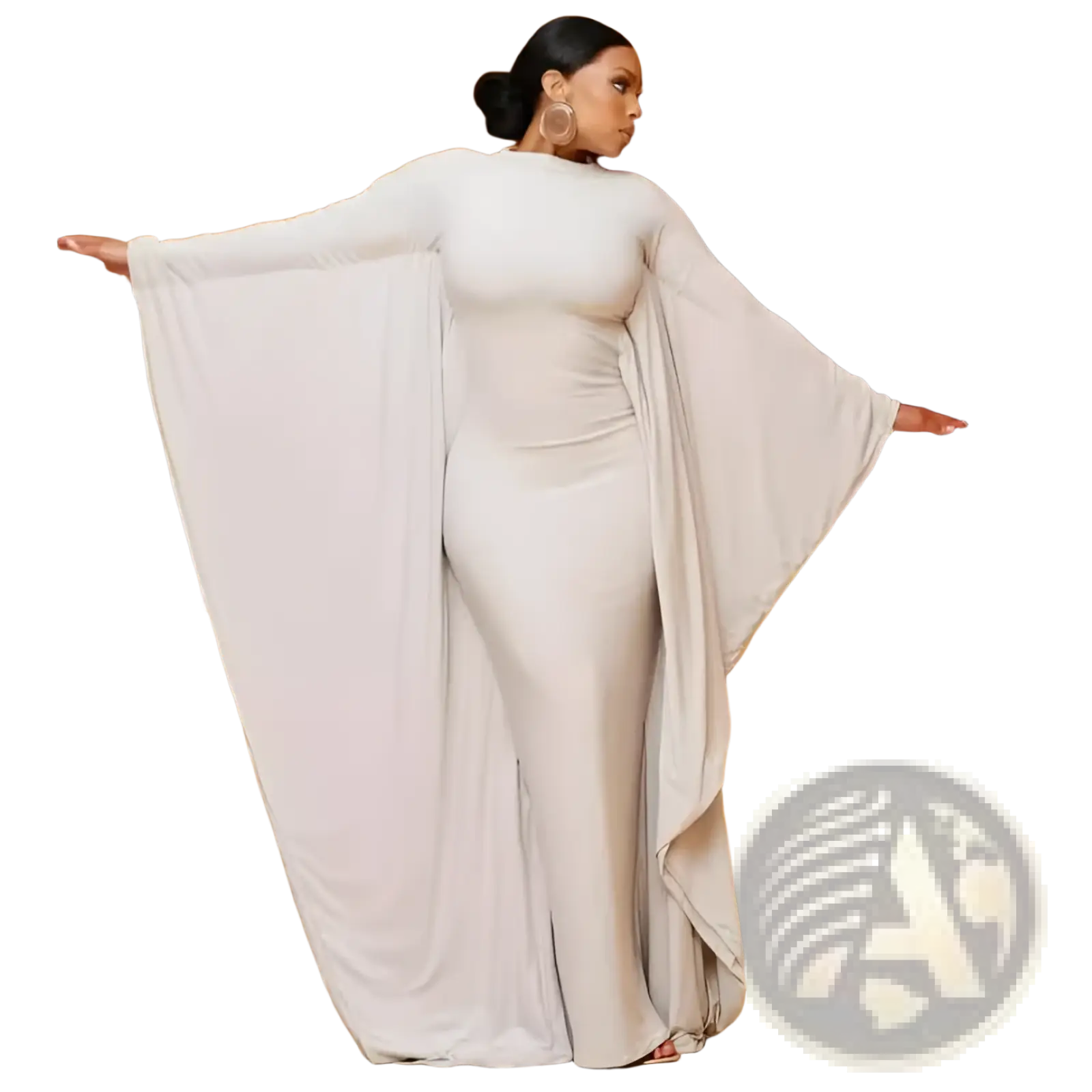Asymmetrical satin batwing sleeve maxi dress arba – ARBA Global