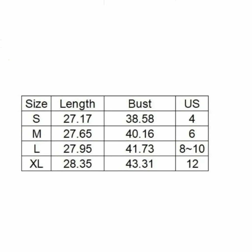 Size chart for asymmetrical v-neck formal blouse showing measurements in centimeters and US sizes for four options