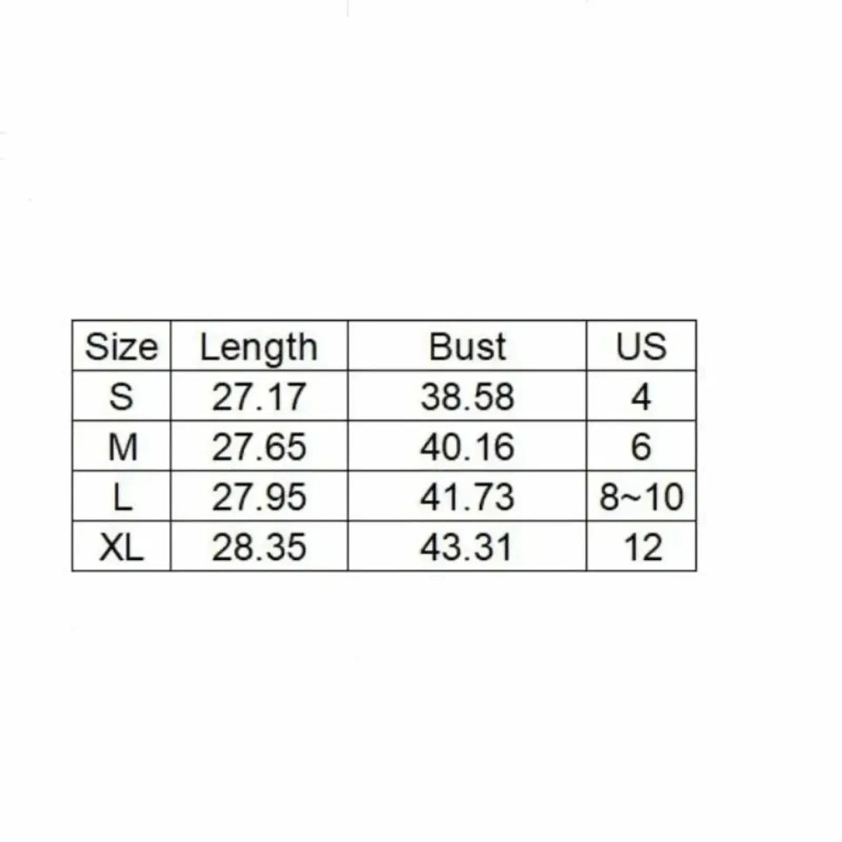 Size chart for asymmetrical v-neck formal blouse showing measurements in centimeters and US sizes for four options
