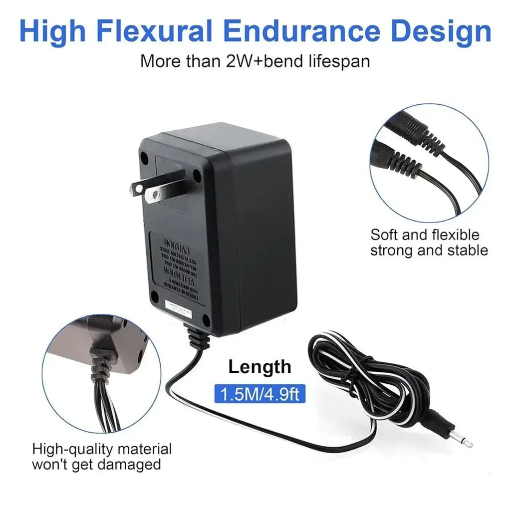 Black plastic Atari 2600 replacement power supply with 1.5m cord and soft flexible connectors us plug