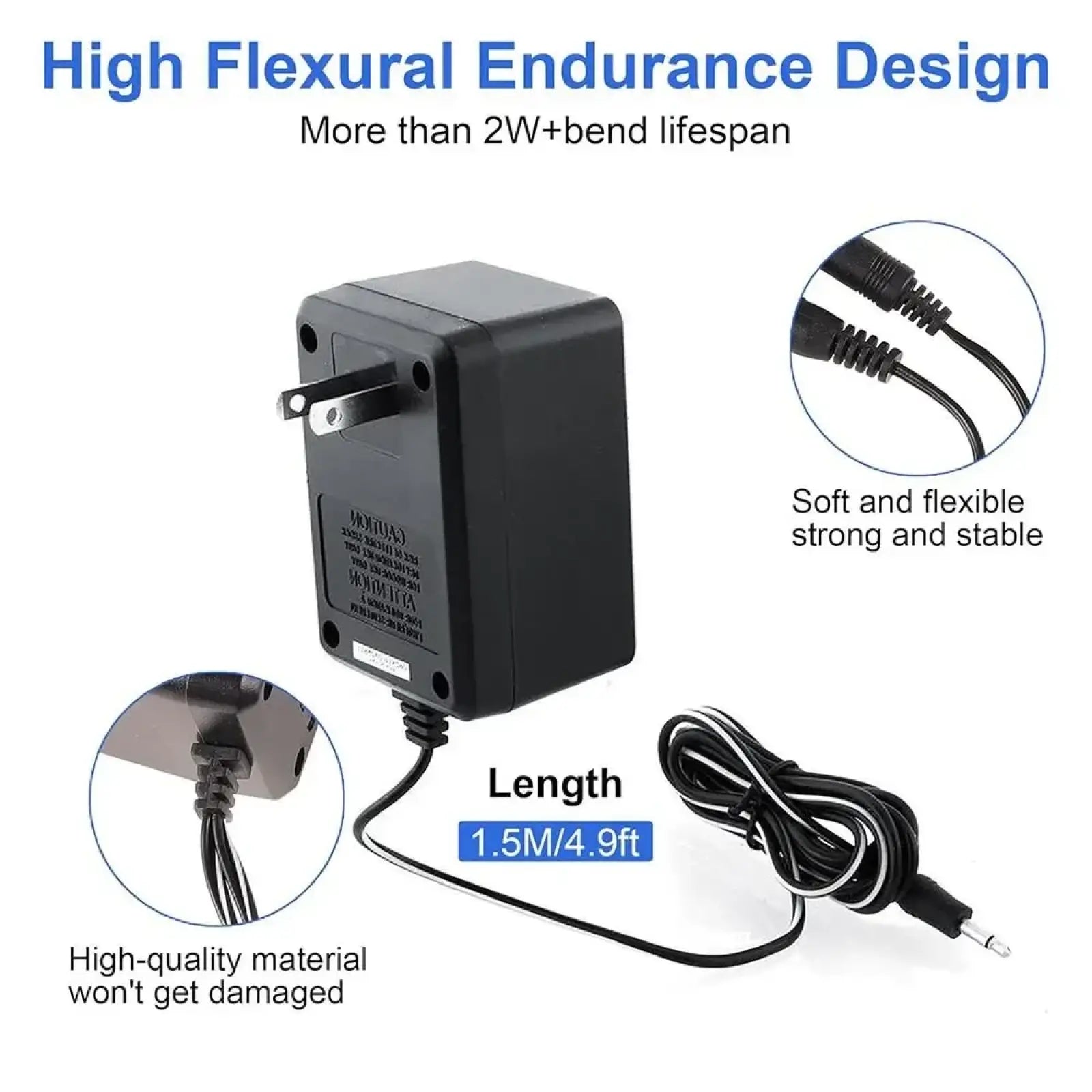 Black plastic Atari 2600 replacement power supply with 1.5m cord and soft flexible connectors us plug