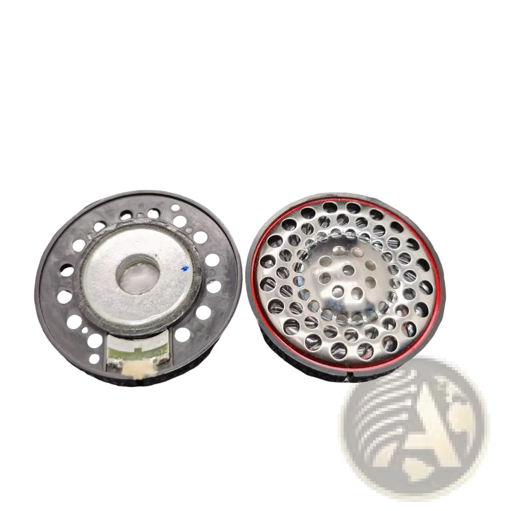 Ath-ad900x replacement headphone speaker drivers with black plastic housing and silver perforated metal grille with red trim