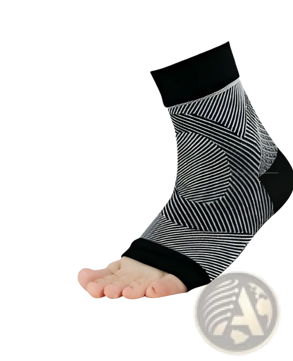 Athletic ankle compression sleeve support socks in black and gray geometric pattern with reinforced elastic cuffs