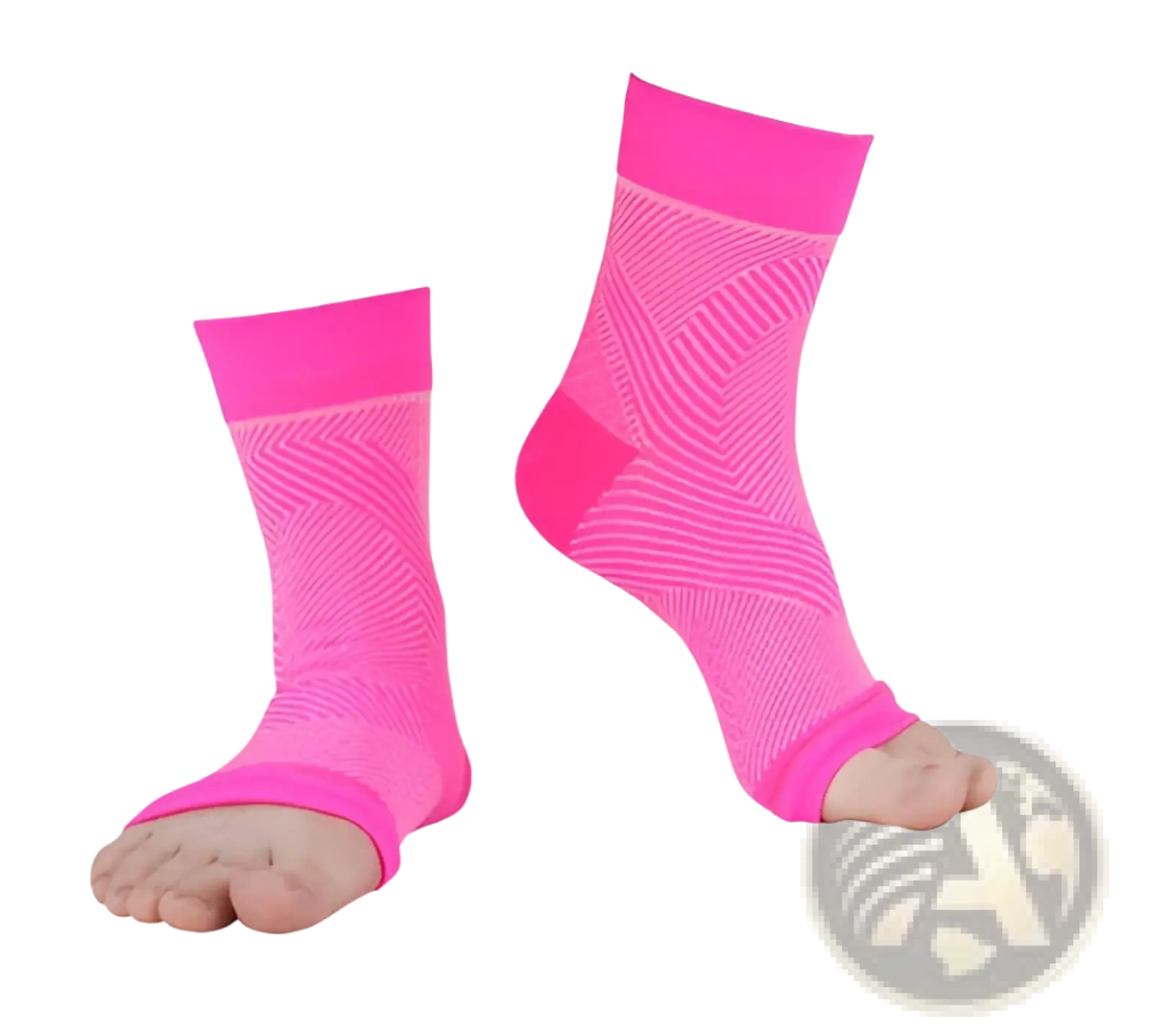 Bright pink athletic ankle compression sleeve support socks with textured ribbed design and reinforced ankle cuffs