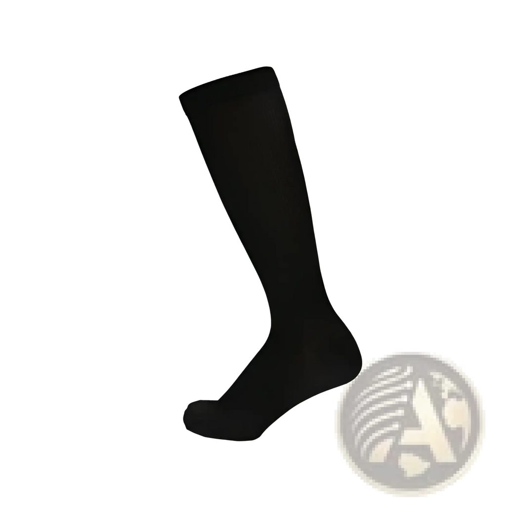 Black athletic compression knee high sock with smooth seamless knit texture for enhanced support and comfort