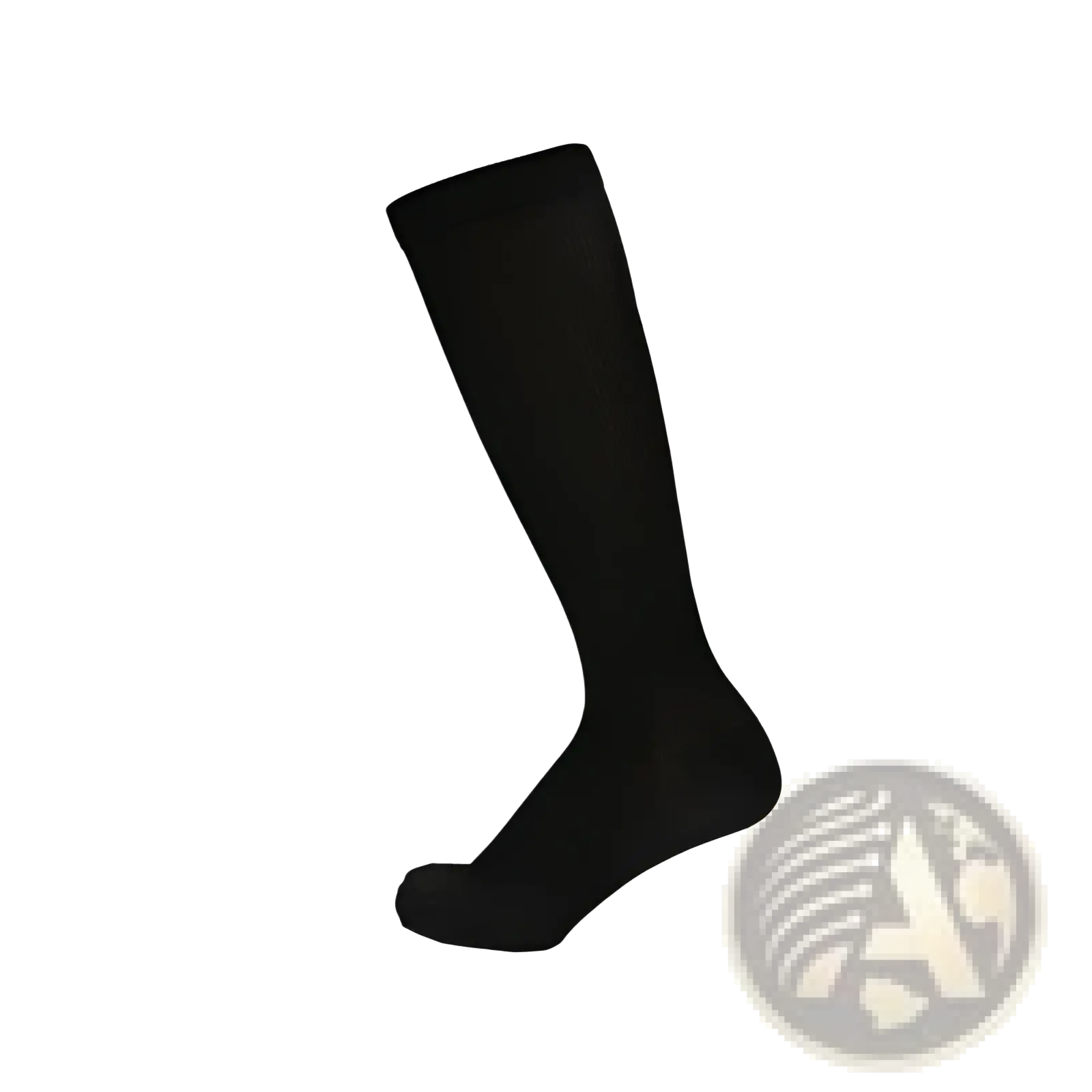 Black athletic compression knee high sock with smooth seamless knit texture for enhanced support and comfort