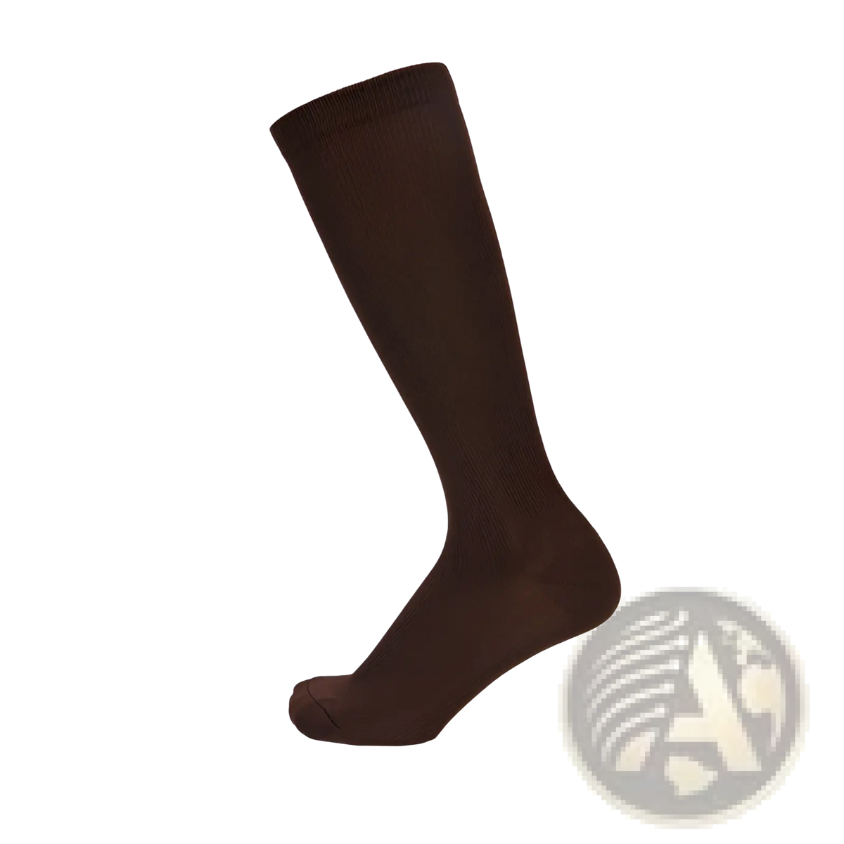 Athletic compression knee high sock in dark brown ribbed knit with smooth toe and heel for enhanced support