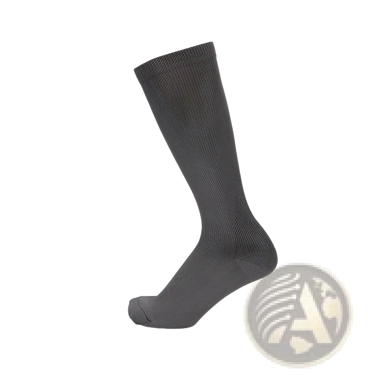 Dark gray ribbed knit athletic compression knee high socks designed for support and performance during activities