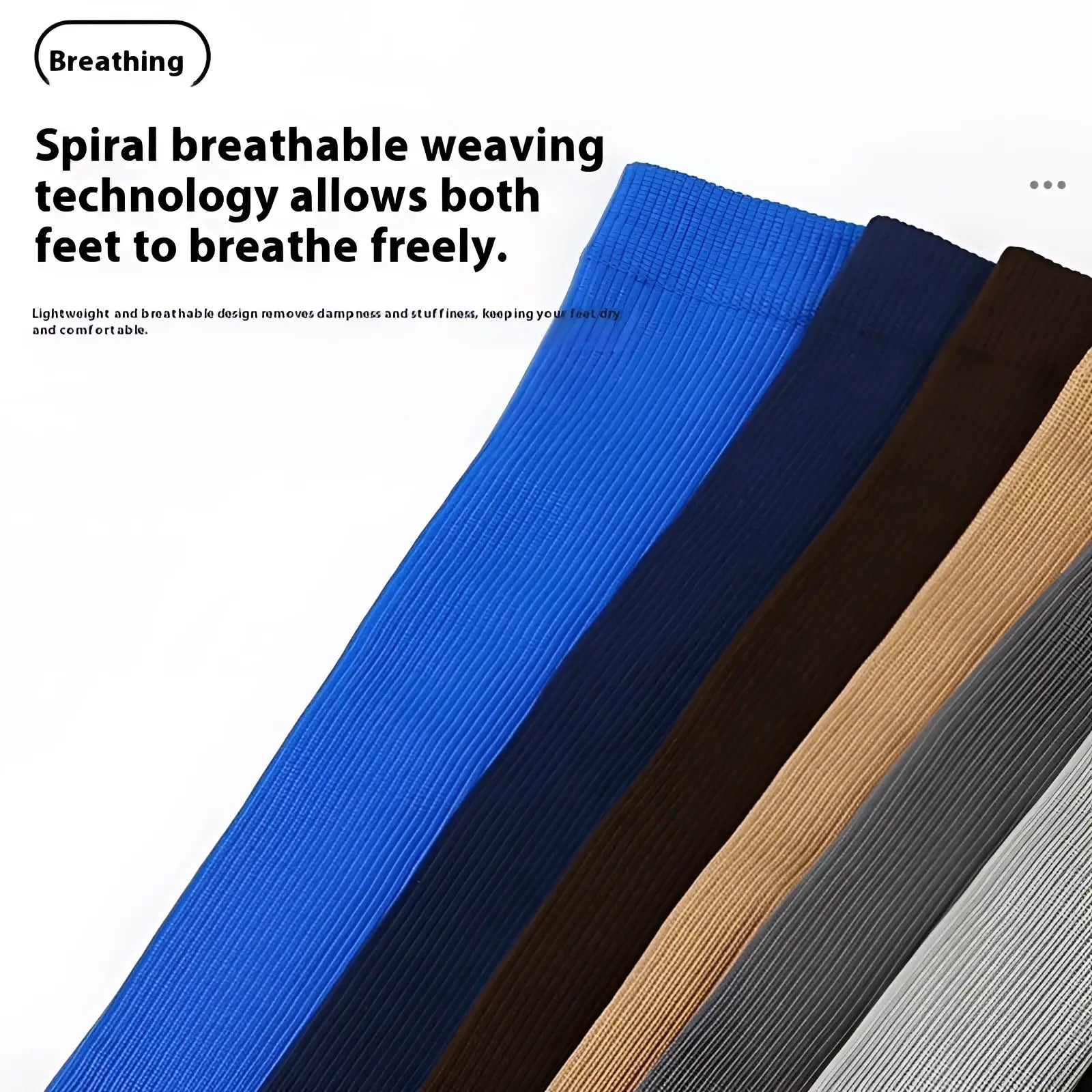 Athletic compression knee high socks in blue navy brown tan and gray with spiral breathable weaving design