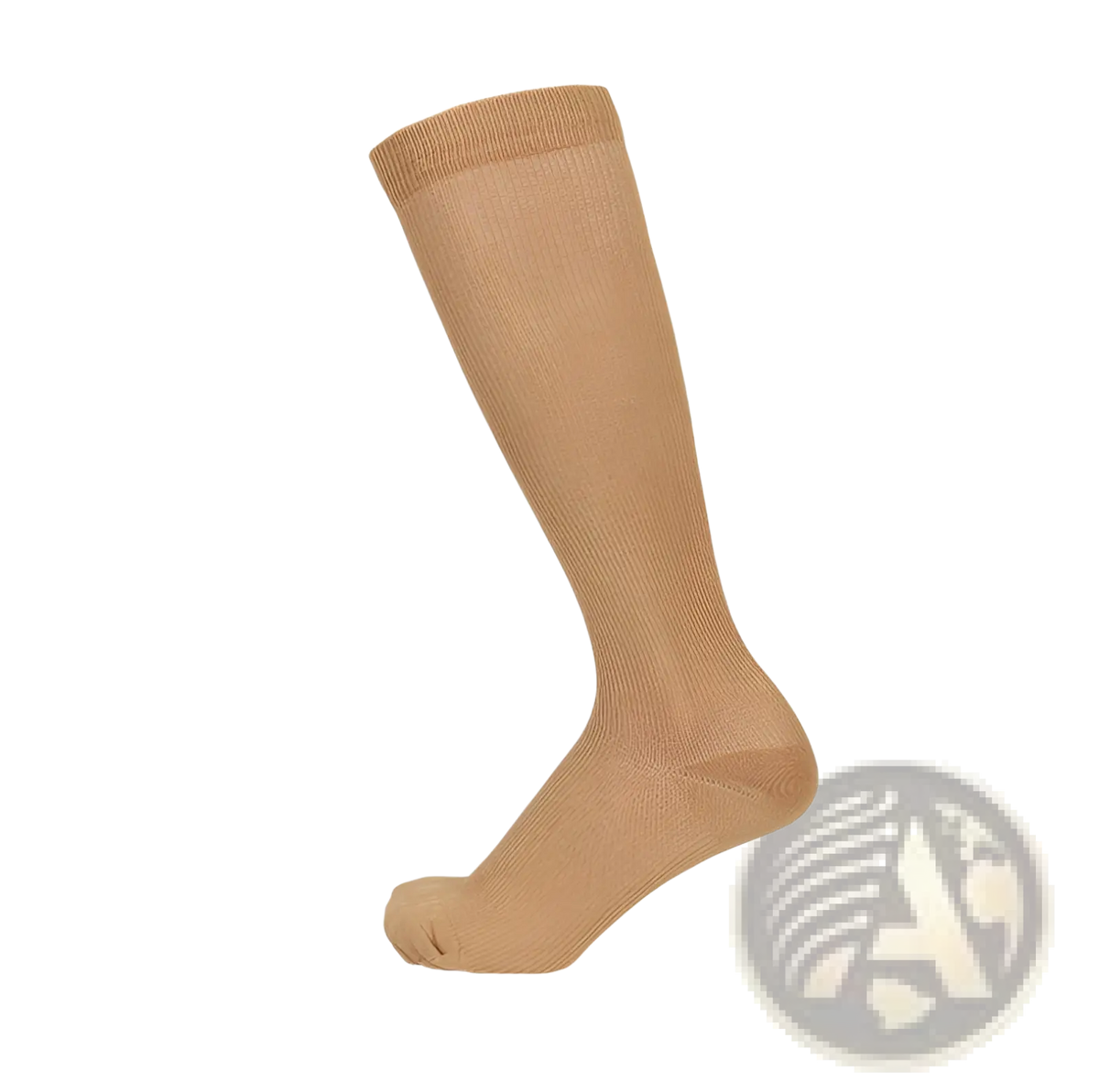 Athletic compression knee high socks in tan with ribbed texture and seamless design for enhanced support