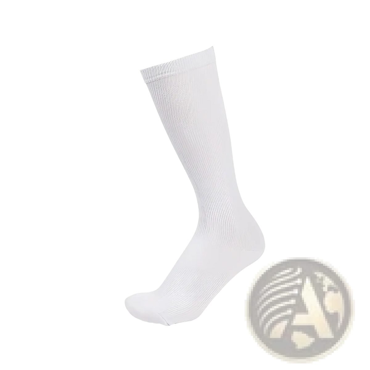 Athletic compression knee high socks in white ribbed knit material designed for enhanced support and comfort