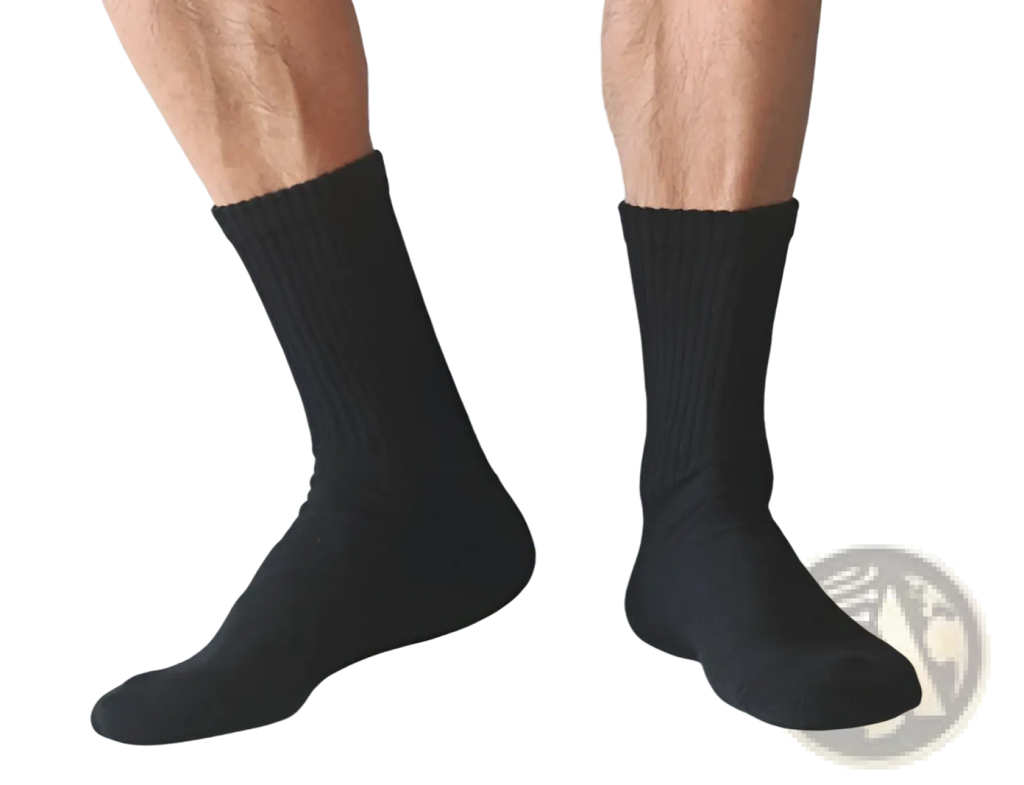 Black ribbed knit athletic cotton thickened towel socks set providing comfort and durability for sports use