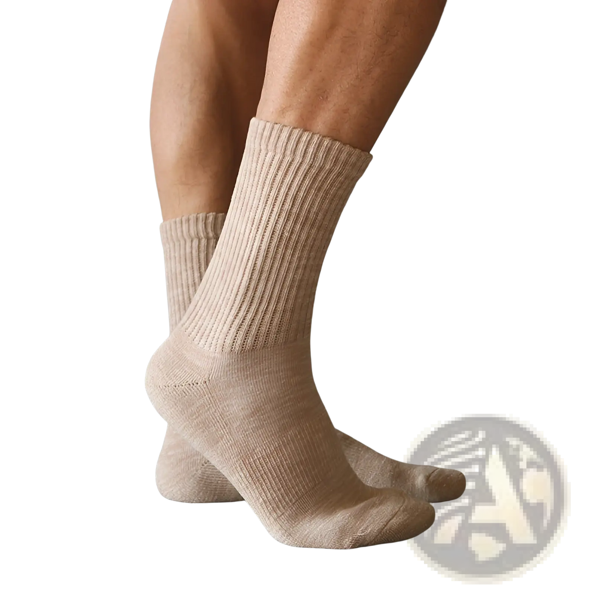 Beige ribbed knit athletic cotton socks with thickened soft textured fabric in a towel sock set