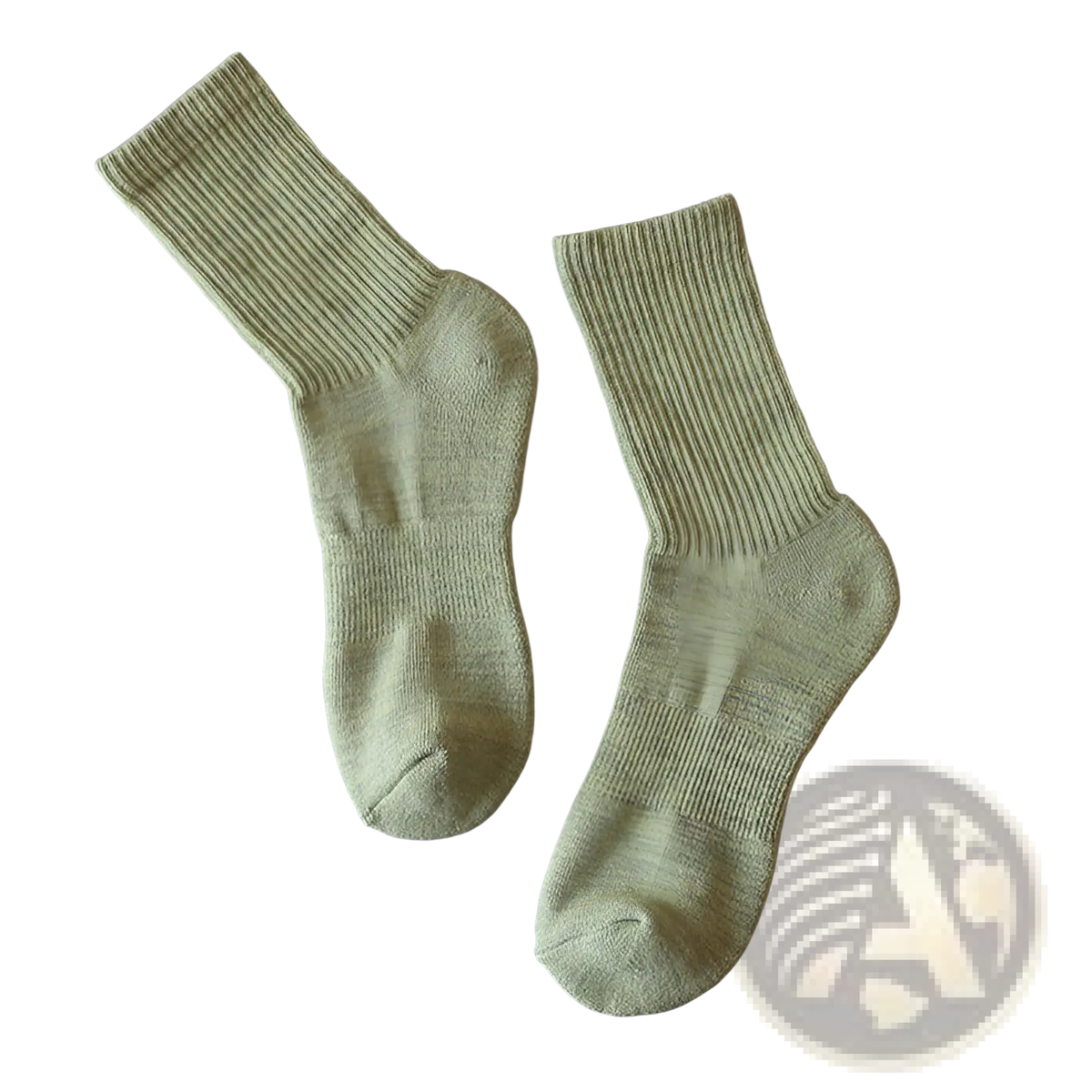 A pair of light green ribbed knit athletic cotton thickened towel ankle socks with a subtle heathered texture