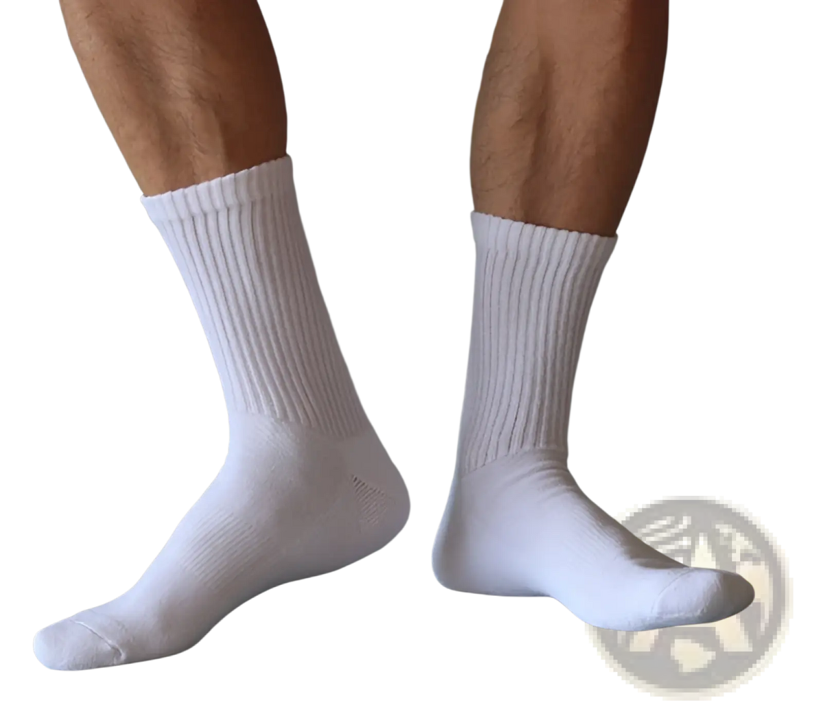 White ribbed cotton crew socks featuring thickened towel cushioning ideal for athletic use