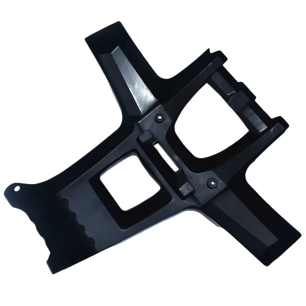 Black plastic atv front bumper guard frame bracket with molded contours and mounting holes for protection bar use