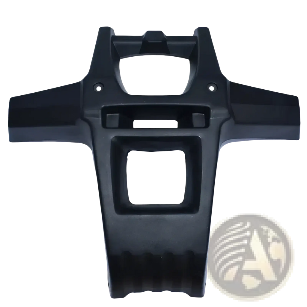 Black plastic atv front bumper guard rear fender mount with integrated handlebar support and textured grip area