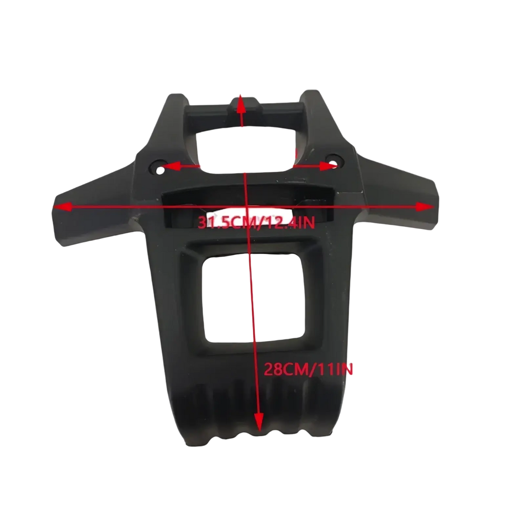Black plastic ATV front bumper guard with integrated mounting brackets and textured grip surfaces for protection