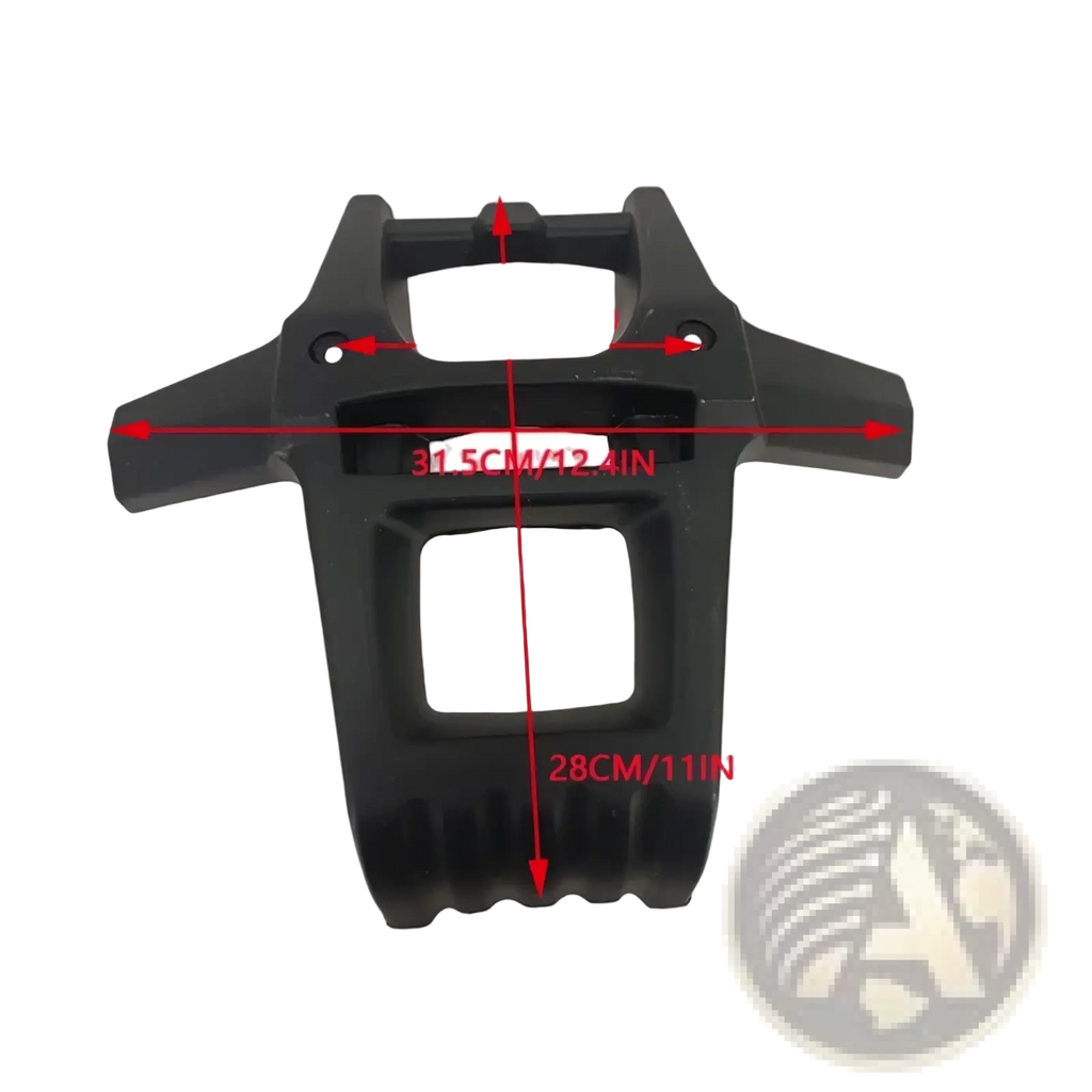 Black plastic ATV front bumper guard with integrated mounting brackets and textured grip surfaces for protection