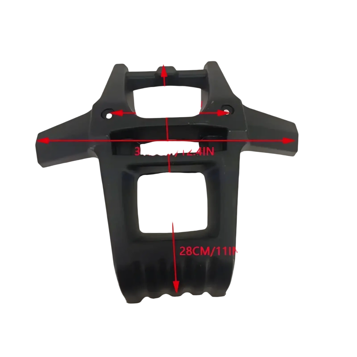 Black plastic motorcycle handlebar clamp with molded grip texture and mounting holes for atv front bumper protection frame shell