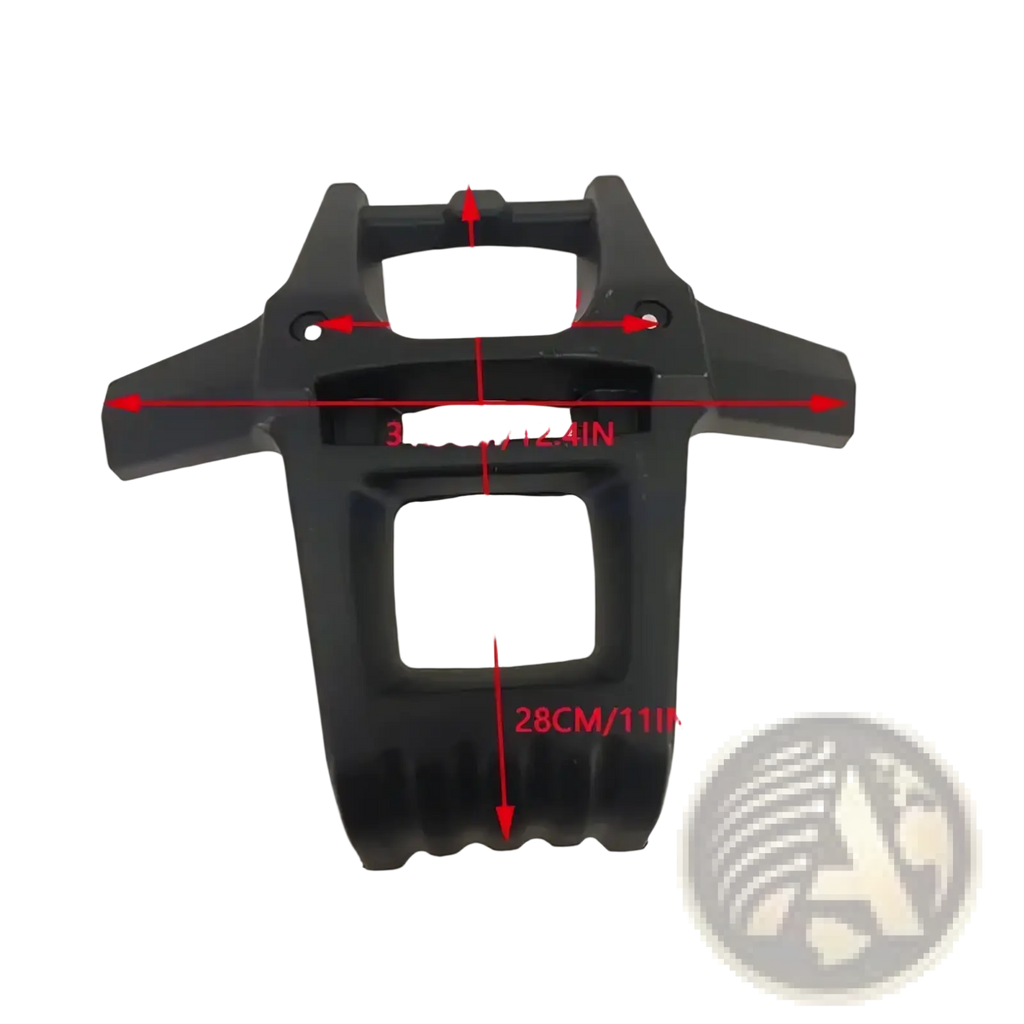 Black plastic motorcycle handlebar clamp with molded grip texture and mounting holes for atv front bumper protection frame shell