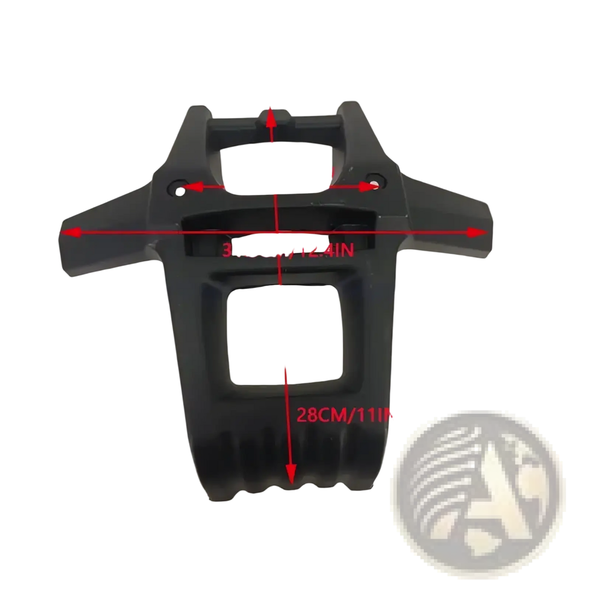 Black plastic motorcycle handlebar clamp with molded grip texture and mounting holes for atv front bumper protection frame shell