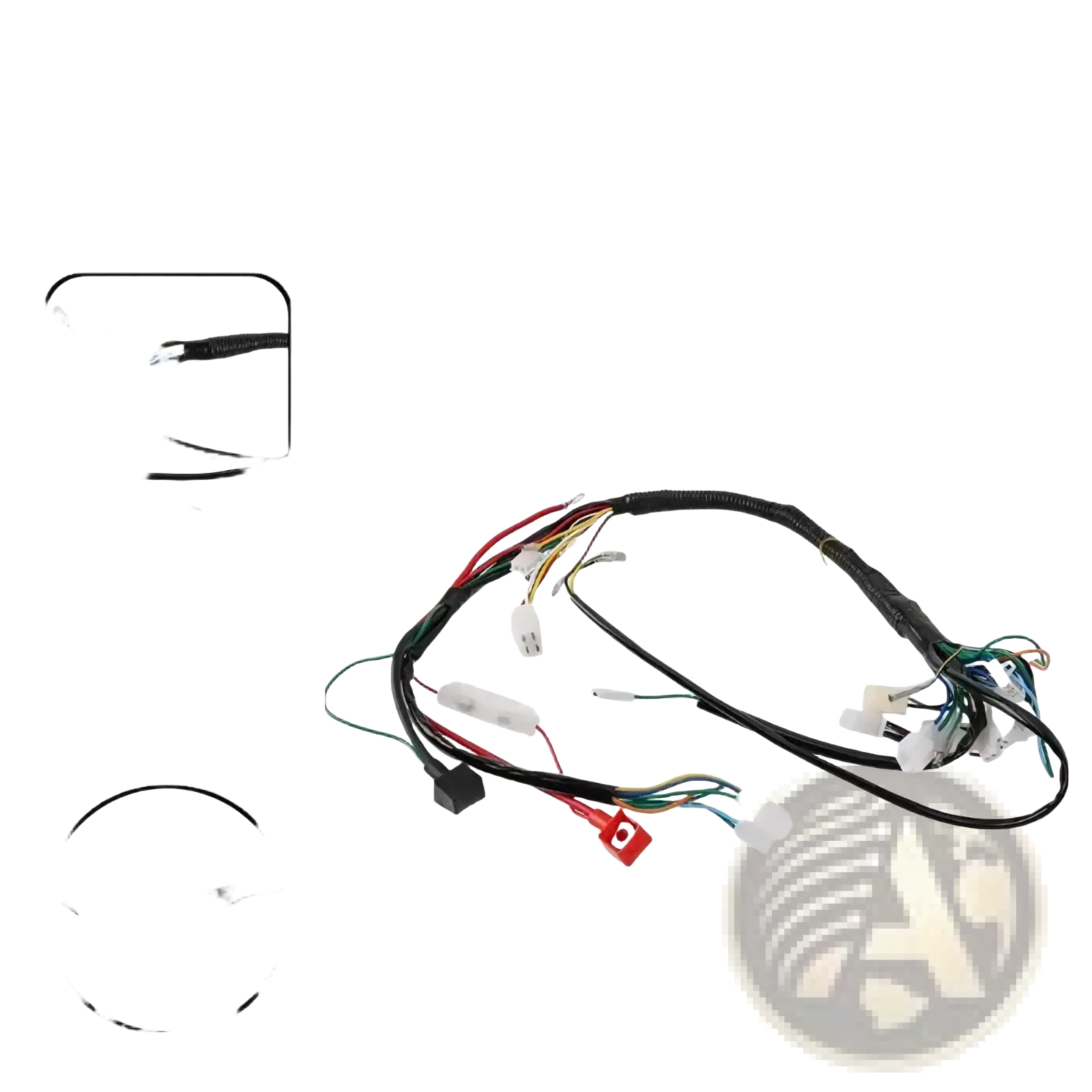 Black insulated atv wiring harness with multiple colored wires and white plastic connectors for off-road go karts by little bull bus