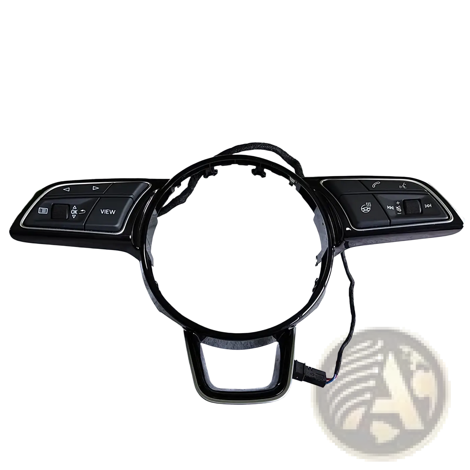 Black plastic Audi A4 B9 A3 8y steering wheel control module with integrated audio climate and vehicle function buttons