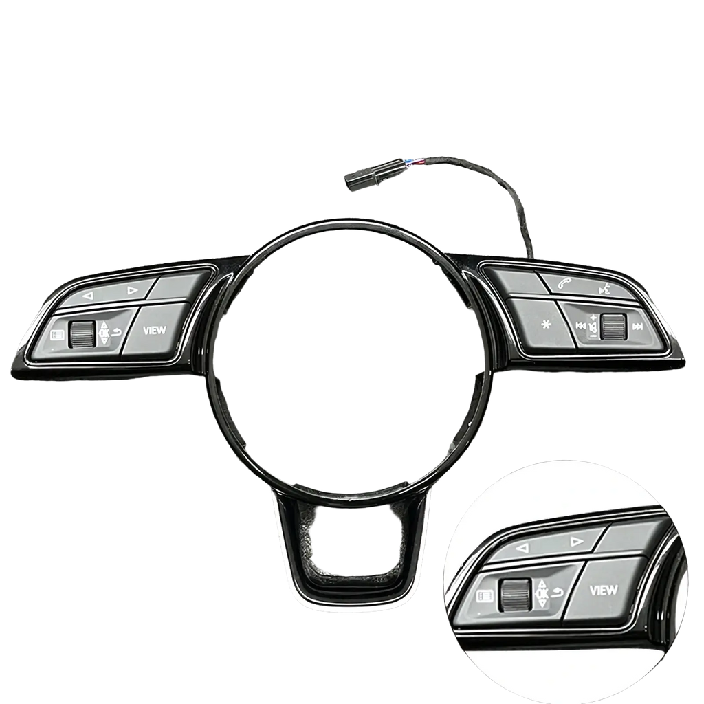 Black gripx steering wheel control module with glossy finish and silver trim for Audi A4 B9 A3 8Y models