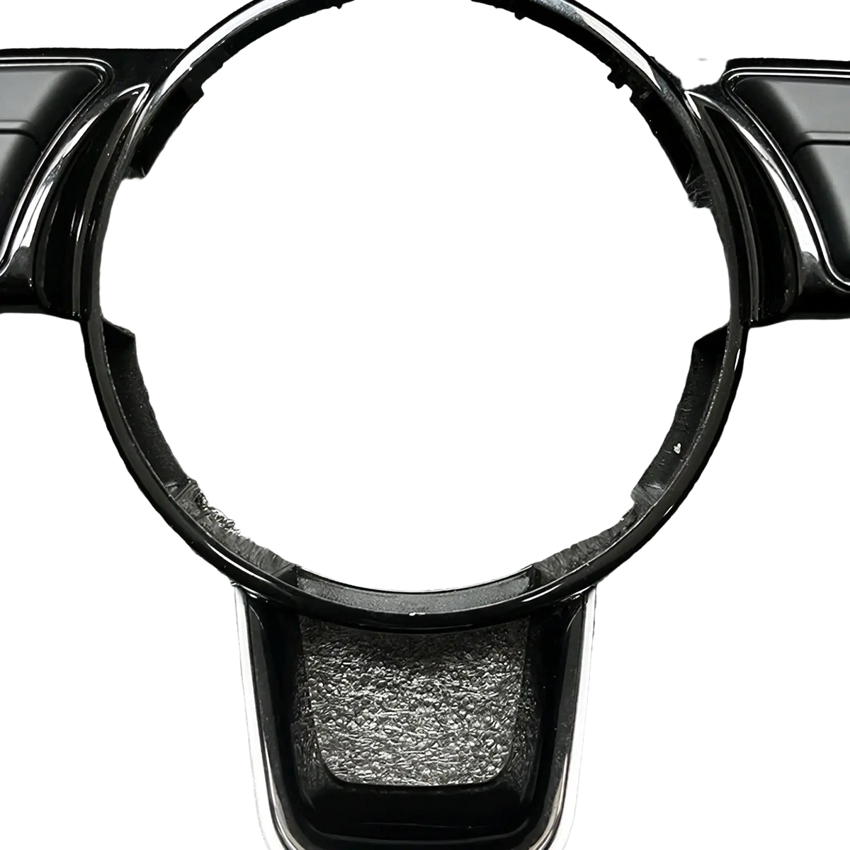 Black plastic steering wheel hub with a textured matte finish and integrated spoke design for Audi A4 B9 A3 8y control module