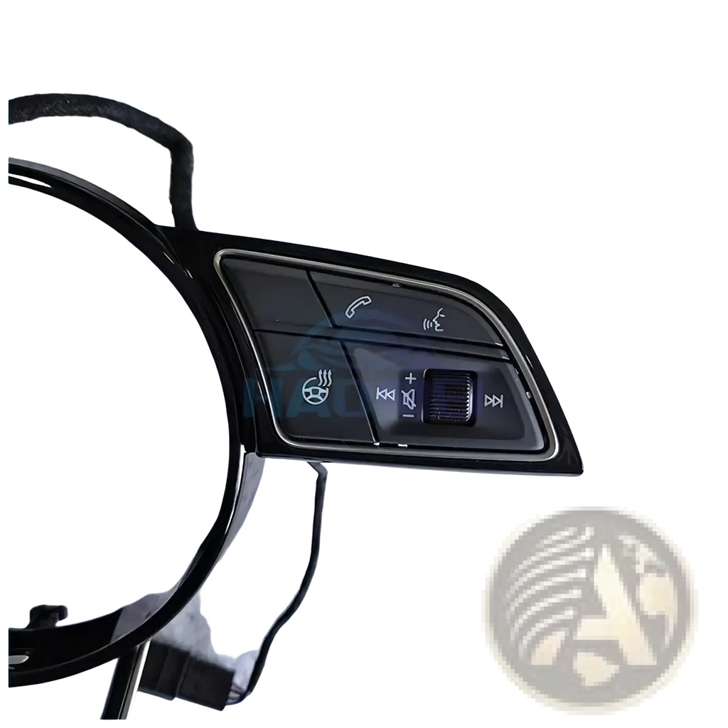 Black plastic audi a4 b9 a3 8y steering wheel control module with glossy finish and integrated phone and audio buttons