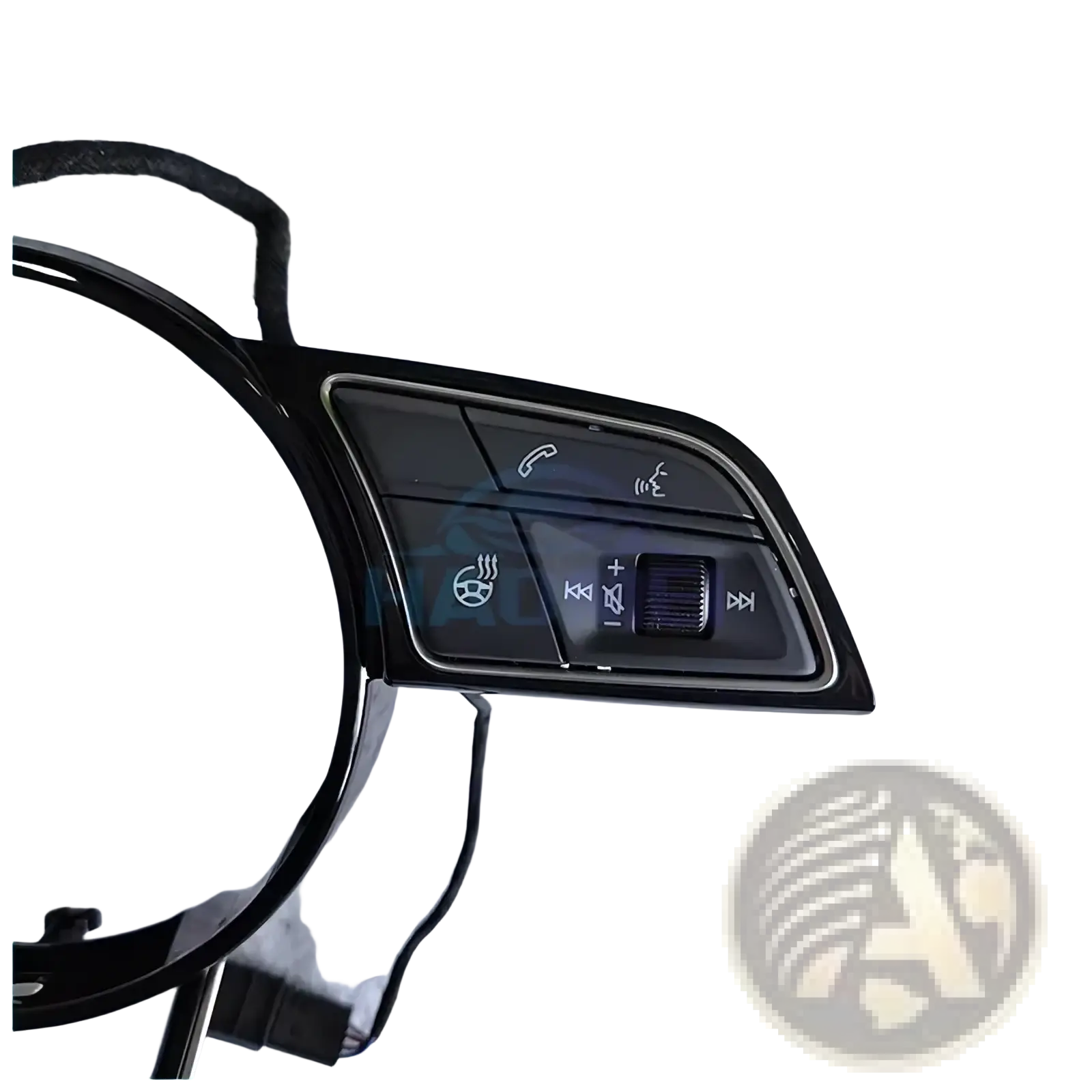Black plastic audi a4 b9 a3 8y steering wheel control module with glossy finish and integrated phone and audio buttons