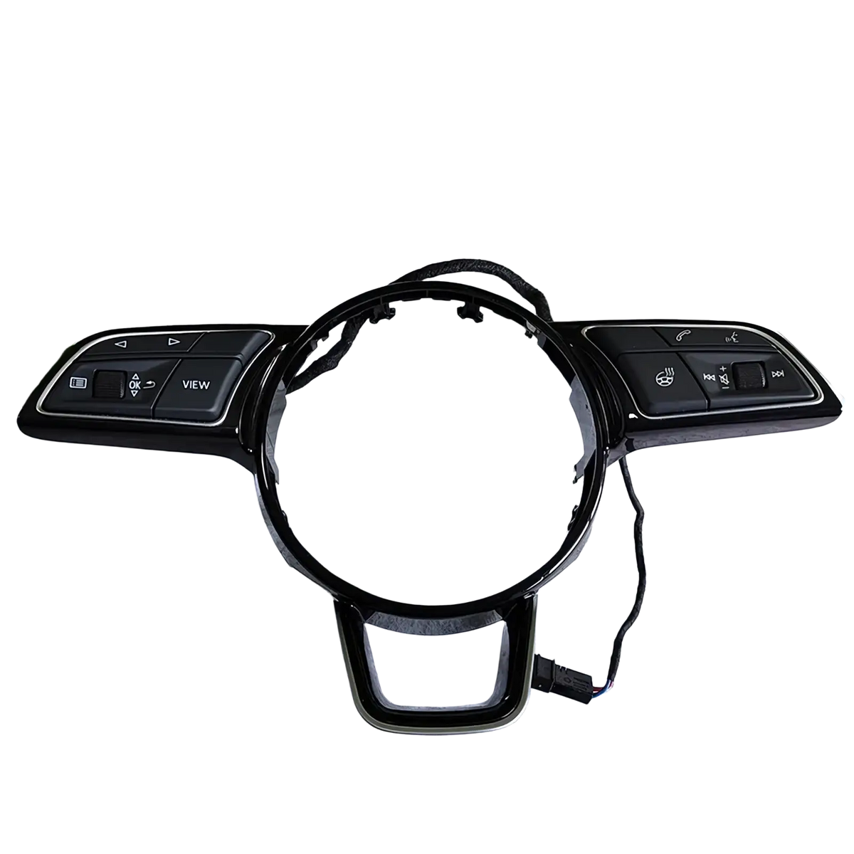 Black plastic Audi A4 B9 A3 8y steering wheel control module with integrated audio climate and vehicle function buttons