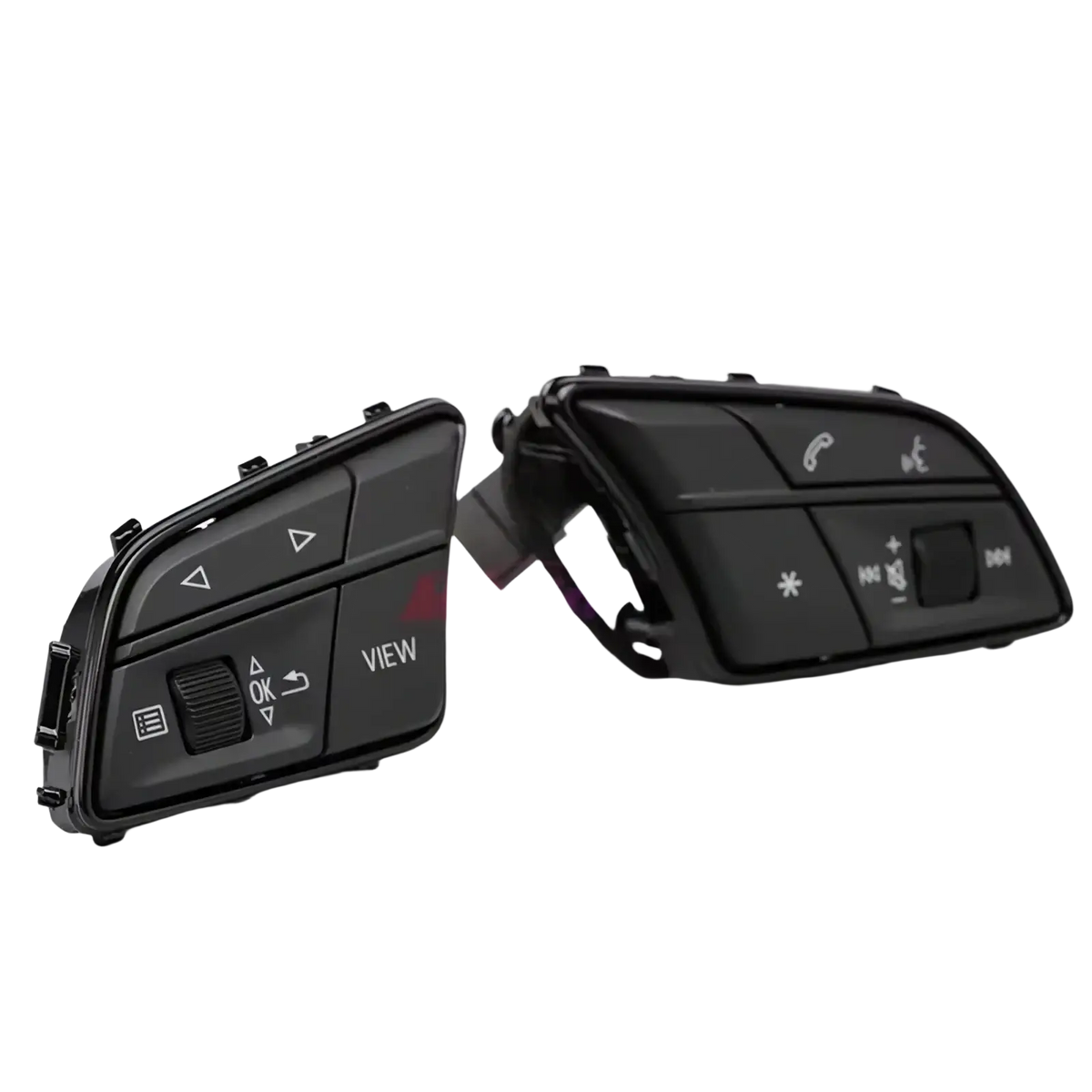 Black plastic Audi A4 B9 A3 8y steering wheel control modules with integrated media phone and climate buttons