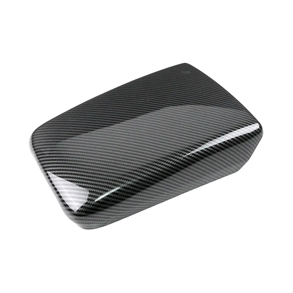 Audi a4 b9 a5 carbon console armrest cover with black carbon fiber texture and glossy finish