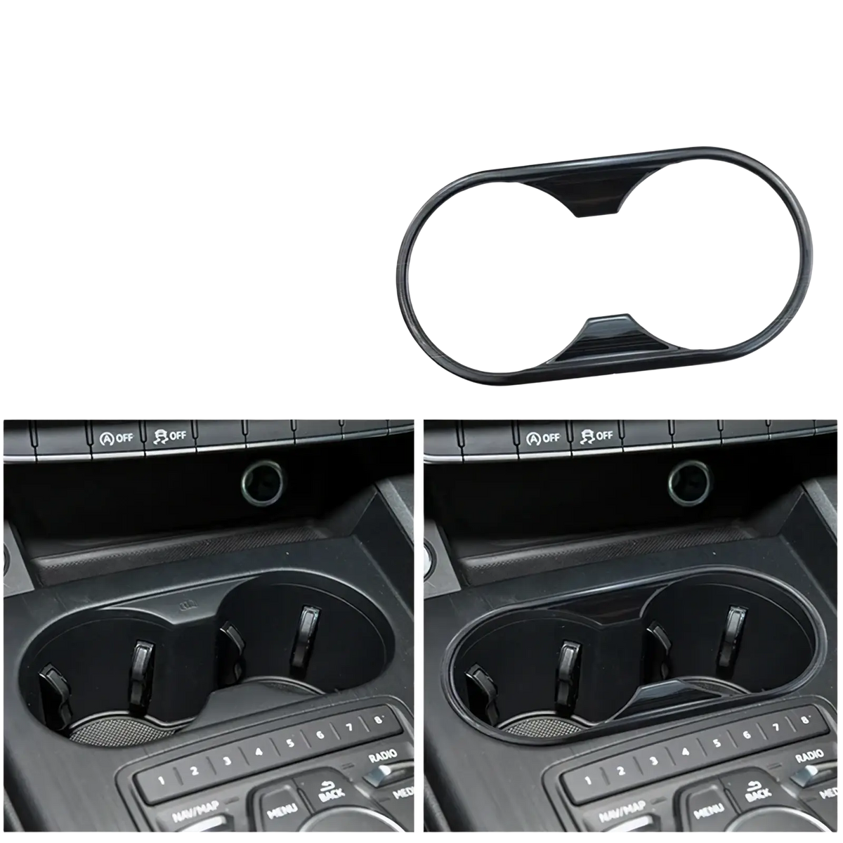 Black glossy plastic cup holder trim cover designed for Audi A4 B9 A5 gear panel center console