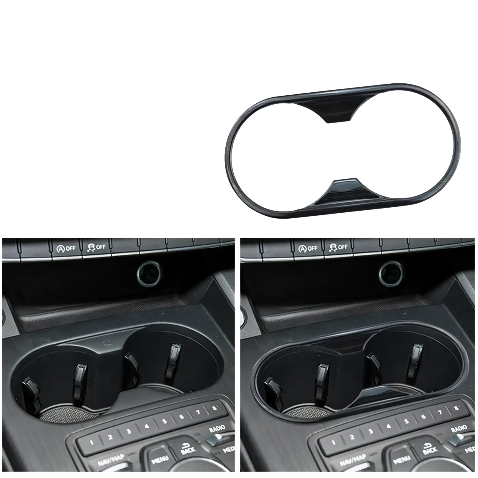 Black glossy plastic cup holder trim cover designed for Audi A4 B9 A5 gear panel center console