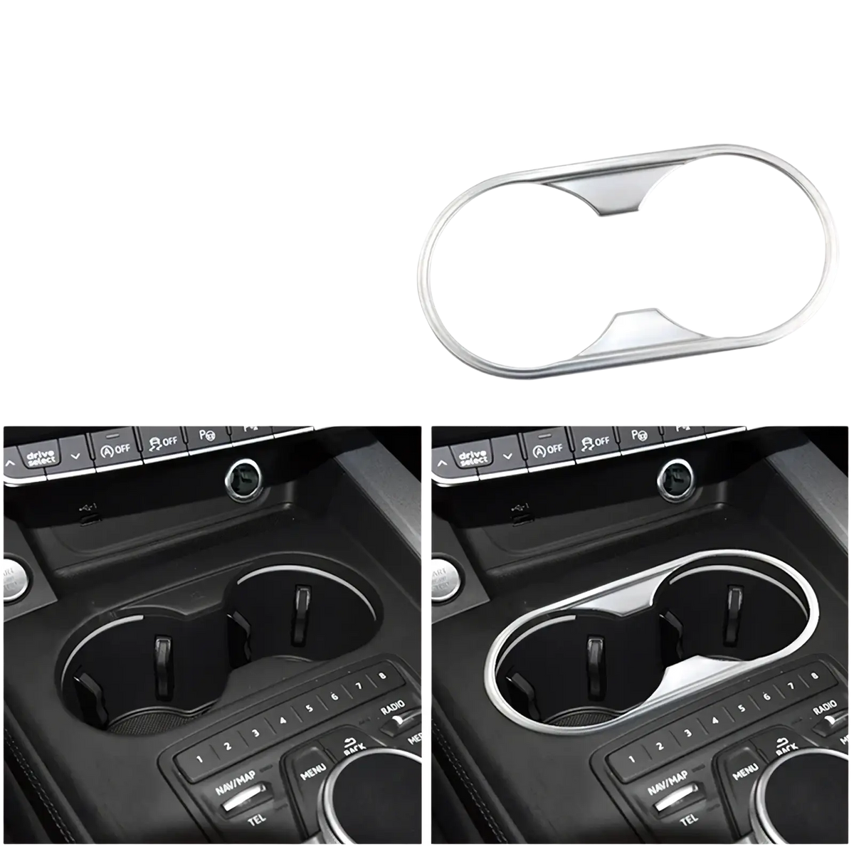 Chrome-finished plastic cup holder trim panel cover sticker designed for audi a4 b9 a5 gear panel interiors