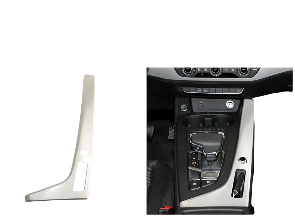 Silver metallic control gear shift side panel for audi a4 b9 a5 gear panel cup holder trim product