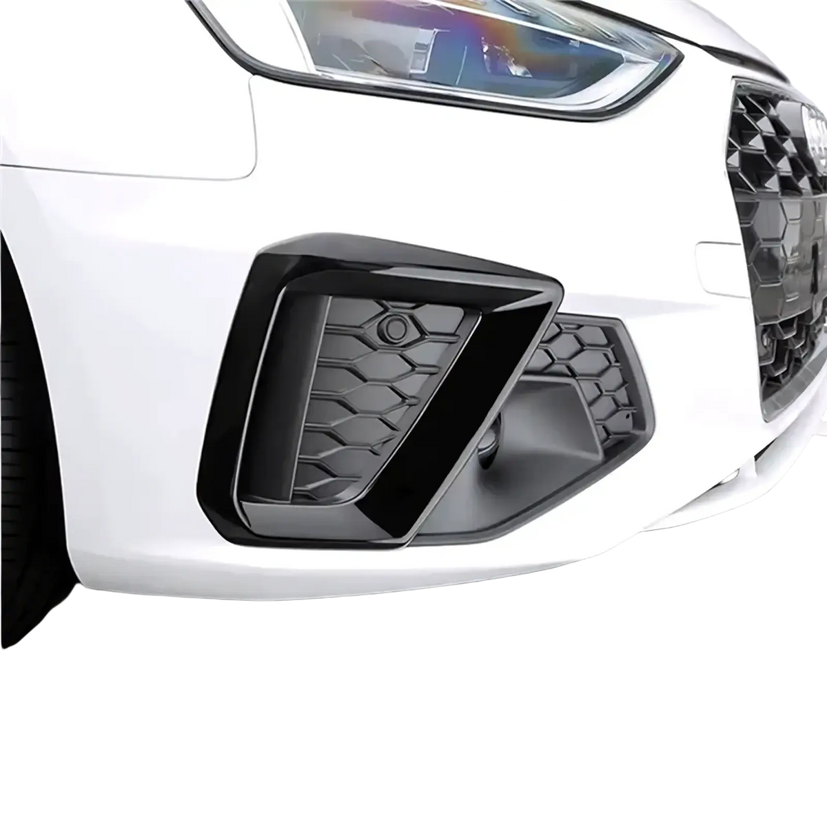 Black honeycomb-patterned front fog light cover for white Audi A4 B9 2020 2024 model