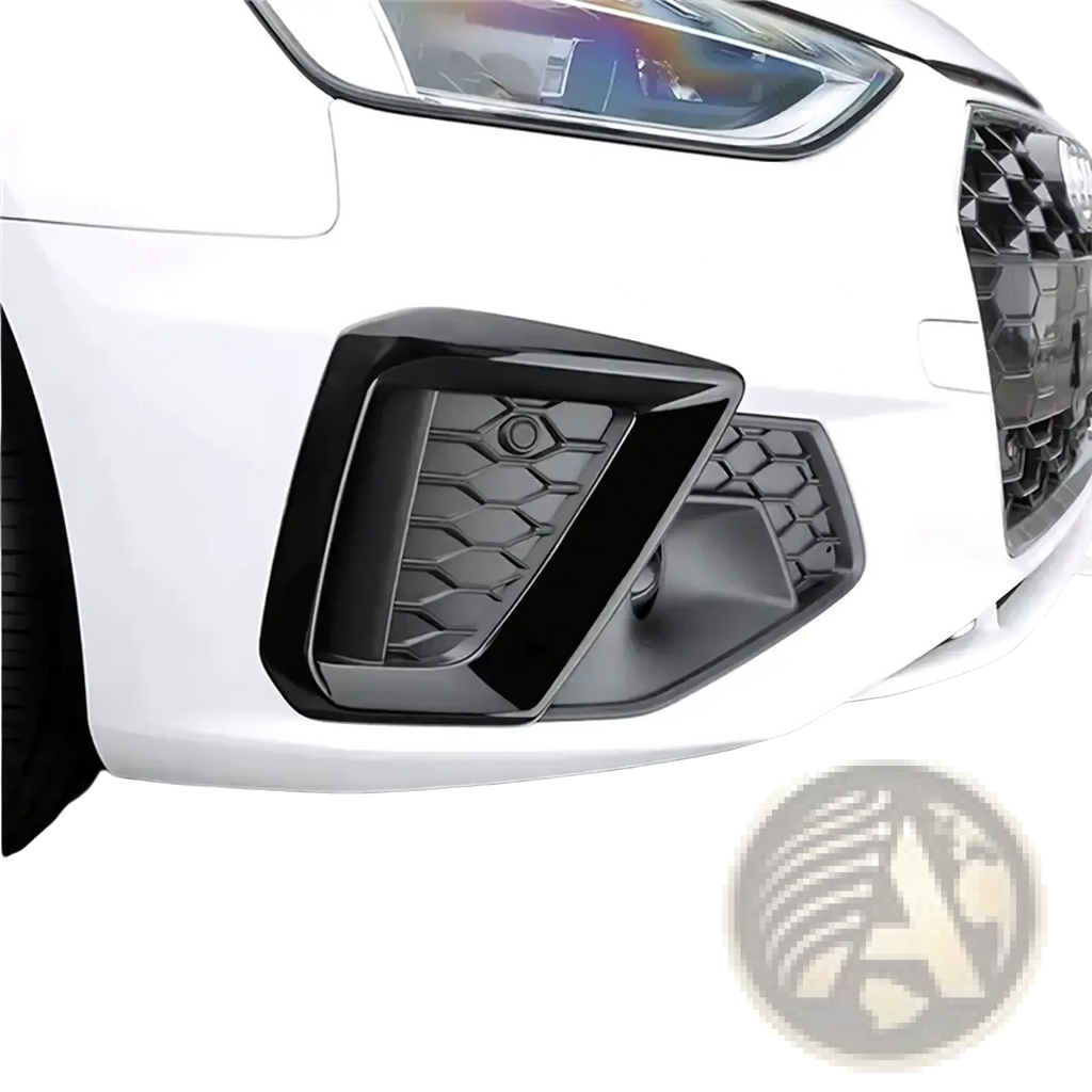 Black honeycomb-patterned front fog light cover for white Audi A4 B9 2020 2024 model