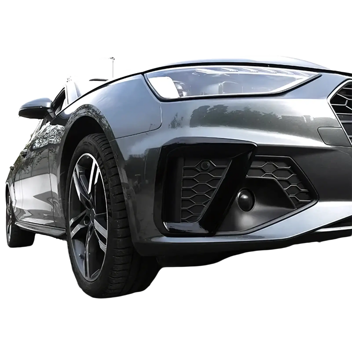 Audi a4 b9 fog lamp cover 2020 2024 black matte front bumper accent with honeycomb mesh design