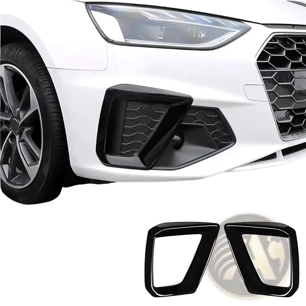 Piano black plastic front bumper air intake trim covers for Audi A4 S4 2020-2024 fog lamp cover replacement