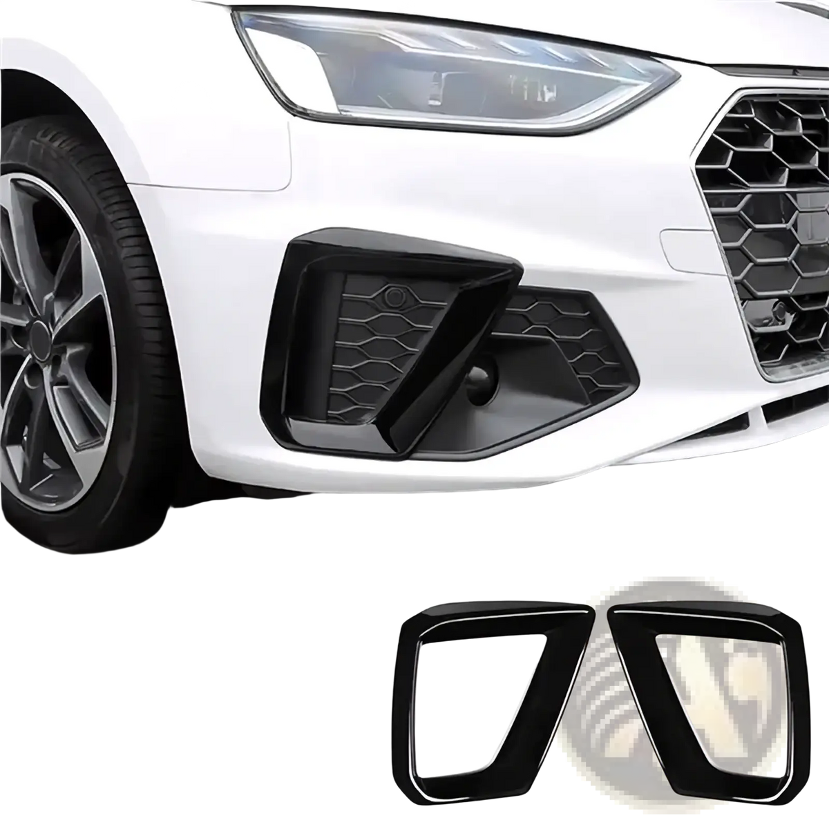 Piano black plastic front bumper air intake trim covers for Audi A4 S4 2020-2024 fog lamp cover replacement